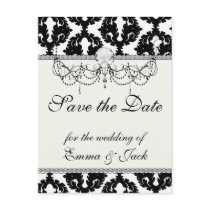 black and white funky damask pattern post cards