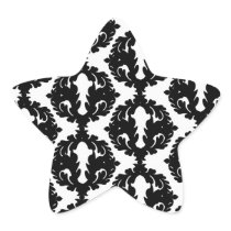 black and white funky damask pattern star sticker