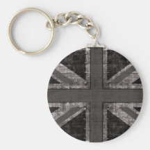 black and white grunge UK flag  design Key Chain