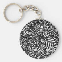 Black and white handpainted doodles key chains