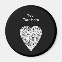 Black and White Heart. Patterned Heart Design. Fridge Magnet