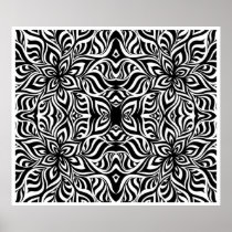 Black and White Ink Fractal Flowers Poster