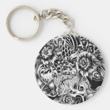 Black and white Japanese Koi tattoo art. Key Chains