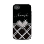 Black and White Jewel Heart iPhone Case Tough Iphone 4 Cases