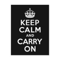 Black and White Keep Calm and Carry On Post Cards
