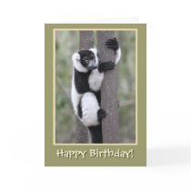 Black and White Lemur Happy Birthday Greeting Cards