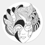 black and white lineart mask round sticker
