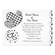 Black and white love heart wedding invitation