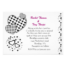 Black and white love heart wedding invitation