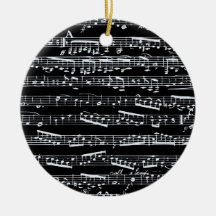 Black and white music notes christmas tree ornament