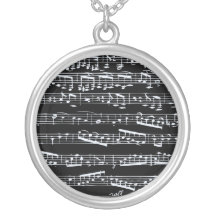 Black and white music notes personalized necklace