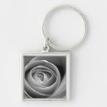 Black and White Opening Rose Keychain