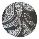 BLACK AND WHITE PAISLEY fabric print Round Sticker