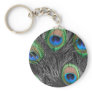Black and White Peacock Feather Keychain