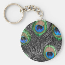 Black and White Peacock Feather Keychain