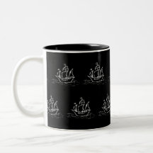 Black and White Pirate Ship Pattern. Coffee Mugs