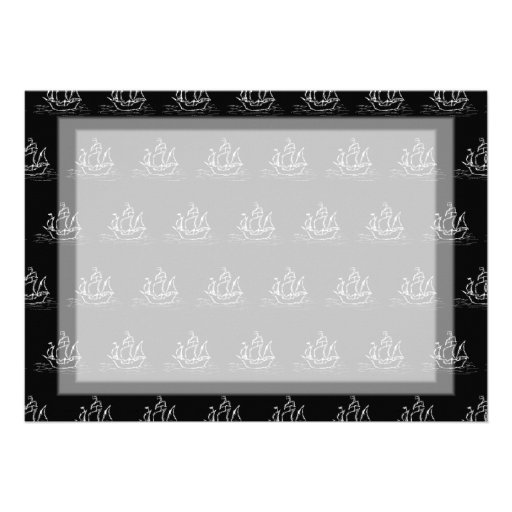 Black and White Pirate Ship Pattern. Personalized Invitations
