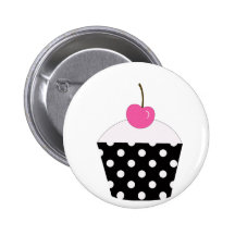 Black and White Polka Dot Cupcake With Pink Cherry