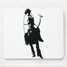 Black and White Polo Player Swinging Mallet Mousemats