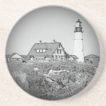 Black And White Portland Head Lighthouse Coaster