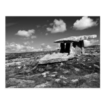 black and white postcard of Poulnabrone co.clare