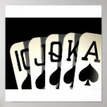 BLACK AND WHITE ROYAL FLUSH OF SPADES POKER ART POSTER