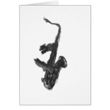 Black and white saxophone and two hands greeting cards