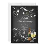 Black and White Silver Champagne Anniversary Invitation