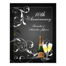 Black and White Silver Champagne Anniversary Party Personalised Invites