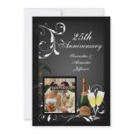 Black and White Silver Champagne Photo Anniversary Personalized Invitation