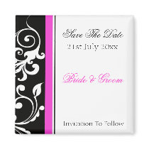 Black and White Swirl With Hot Pink Save The Date