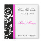 Black and White Swirl With Hot Pink Save The Date magnets