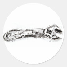 Black and White Tool Drawing Wrench Sticker