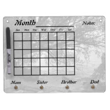 Black and White Tree Silhouette Calendar Dry Erase Whiteboard