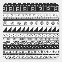 Black and white Tribal pattern Square Stickers