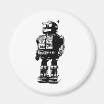 Black and White Vintage Robot Fridge Magnet