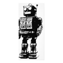 Black and White Vintage Robot Rack Card Template