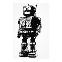 Black and White Vintage Robot Stationery Paper