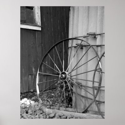 Black and White Wagon Wheel and Silo Posters by loraseverson