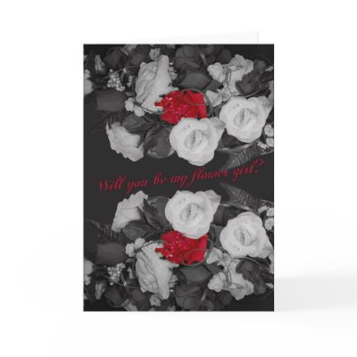 Black and white wedding invitation for flower girl card by moonlake