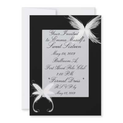 black and white, wings, fairytale, sweet sixteen custom invites by HollyMusolf