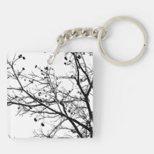 Black and White Winter Tree Acrylic Keychains