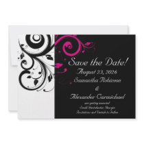 Black and White with Magenta Swirl Accent