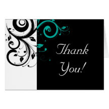 Black and White with Teal Reverse Swirl Greeting Cards