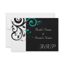 Black and White with Teal Reverse Swirl