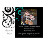 Black and White with Teal Reverse Swirl Postcard