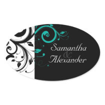 Black and White with Teal Reverse Swirl