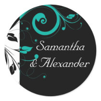 Black and White with Teal Reverse Swirl