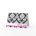 black and whte damask with hot pink thank you card