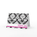 black and whte damask with hot pink thank you card